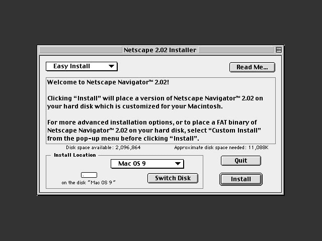 Netscape 2.02 installer on Mac OS 9