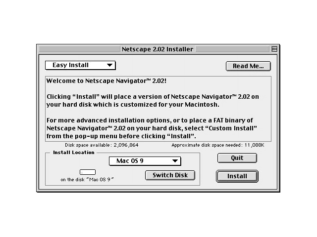 Netscape 2.02 installer on Mac OS 9